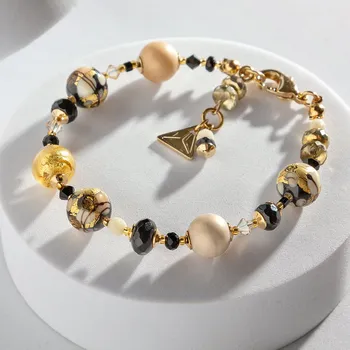 Náramek Lampglas Náramek Ivory Flame s 24karátovým zlatem v perlách Lampglas