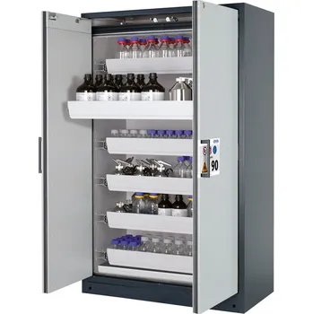 Protipožární skříň na nebezpečné látky asecos Select W-126-O, 6 ks vany, šedé dveře, One-Touch