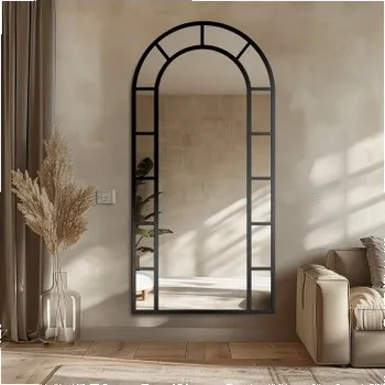 Zrcadlo Poloviční oválné zrcadlo se šambránami v loftovém rámu MDF - OKNO III - barva rámu dle vašeho výběru