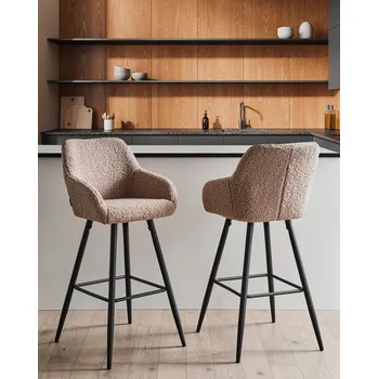 Barová židle Sada 2 buklé barových židlí taupe moderní čalouněný nábytek do jídelny kuchyně Beliani