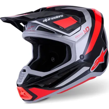 Helma na motorku ALPINESTARS přilba SUPERTECH S-M7 RISE černá/stříbrná/červená fluo 2026 - 2XL