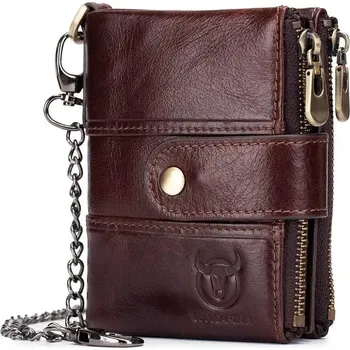 Peněženka Bullcaptain kožená peněženka s řetízkem Birut Hnědá