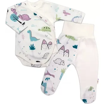 Kojenecká souprava Baby Nellys 2-dílná sada Body zap. bokem, polodupačky Dino bílá, vel.56