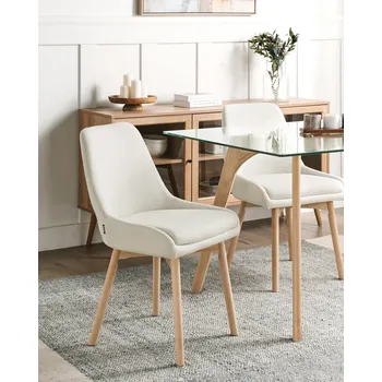 Jídelní židle Sada 2 jídelních židlí světle béžová látkové polyesterové dřevěné nohy polstrovaný sedák Beliani