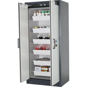 Protipožární skříň na nebezpečné látky asecos Select W-96-O, 6 ks vany, šedé dveře, One-Touch