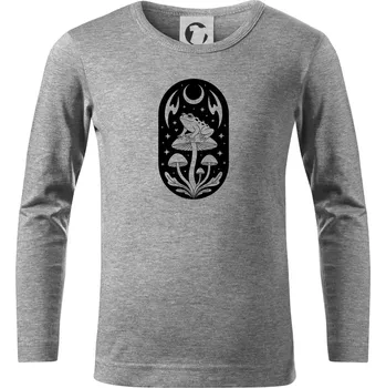 Chlapecké tričko Goblincore černobílá oválná žába - Triko dětské Long Sleeve - 122 cm/6 let ( Tmavě šedý melír )