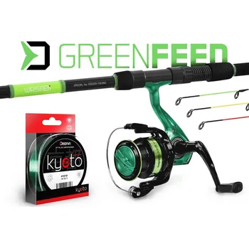 Rybářský prut Delphin Feederový set GreenFEED 300 cm + Naviják ELIXIR 3T + Vlasec 0,261mm 200mm