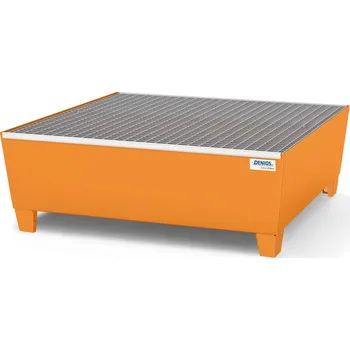 Olejová vana Záchytná vana base-line, z oceli, pro 4 sudy, lakovaná, podjízdná, mřížový rošt, 1240x1210x425