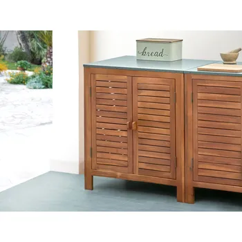 Kuchyňská skříňka Venkovní kuchyňská skříňka s dvířky hnědá akáciové dřevo 80 x 50 x 83 cm 2 police 2 dvířka zahrada letní kuchyně Beliani