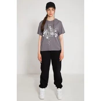 Reporter Young | Dívčí černé tepláky s módním střihem - Barva ČERNÁ, Velikost 170 243-0117G-48-100-1