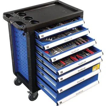 Dílenský vozík, vybavený, 7 zásuvek, 217 ks nářadí - ADLER