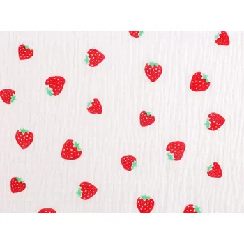 Mušelín / dvojitá gázovina jahody METRÁŽ - (16N) bílá