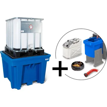 Kanystr Sada - PE záchytná vana na 1 IBC, detektor úniku kapaliny, předsádková nádoba, výpusť a kanystr