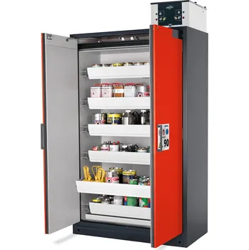 Protipožární skříň na nebezpečné látky asecos Select W-126-O, 6 ks vany, červené dveře, One-Touch