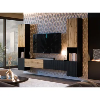 Obývací stěna Obývací stěna Bamali III, Barva: černá / černá + dub wotan MIRJAN 5903211426063