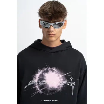 Chlapecká mikina Reporter Young | Chlapecká černá zateplená mikina s kapucí a potiskem „SUPERNOVA“ - Barva ČERNÁ, Velikost 146 243-0551B-54-100-1