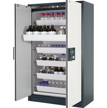 Protipožární skříň na nebezpečné látky asecos Select W-126-O, 6 ks vany, bílé dveře, One-Touch