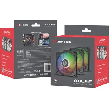 PC ventilátor Ventiátor Genesis OXAL 120 ARGB, 3-Pack, černý