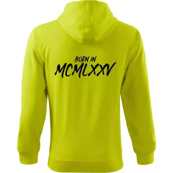 Pánská móda Born in - Římské číslo 1975 - Mikina s kapucí na zip trendy zipper - XL ( Limetková )