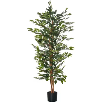 umělá květina HOMCOM umělý fíkus Dekorativní umělá rostlina 150 cm pro interiér i exteriér v plastovém květináči snadná péče | Aosom.de