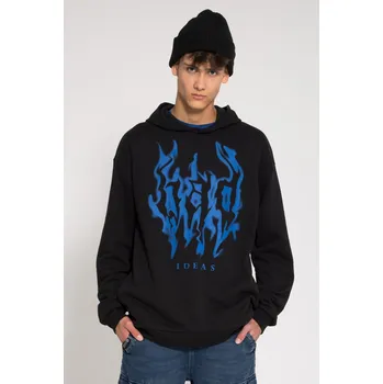 Chlapecká mikina Reporter Young | Chlapecká černá mikina s kapucí a modrým plamenným nápisem „IDEAS“ - Barva ČERNÁ, Velikost 146 243-0551B-25-100-1