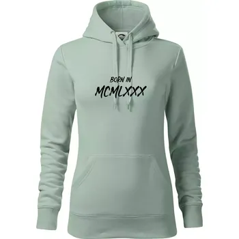 Dámská mikina Born in - Římské číslo 1980 - Mikina dámská Cape s kapucí - XL ( Sage )