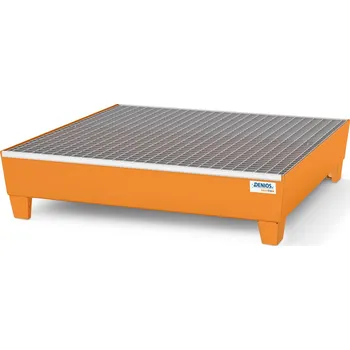 Olejová vana Záchytná vana base-line, z oceli, pro 4 sudy, lakovaná, podjízdná, mřížový rošt, 1236x1210x285