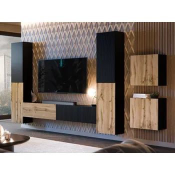 Obývací stěna Obývací stěna Bamali V, Barva: černá / černá + dub wotan MIRJAN 5903211426100