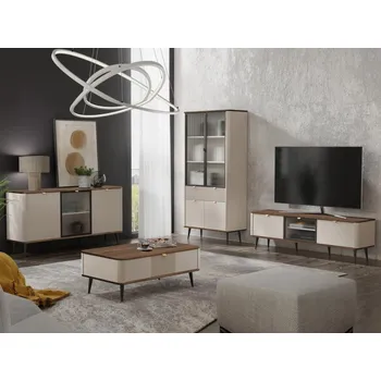 Nábytek Sestava nábytku do obývacího pokoje Rotevio I, Barva: kašmír / kašmír + ořech MIRJAN 5903211426520