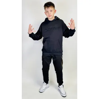 Chlapecká mikina Reporter Young | Chlapecká černá zateplená mikina s kapucí a kamínkovým nápisem - Barva ČERNÁ, Velikost 146 243-0551B-55-100-1