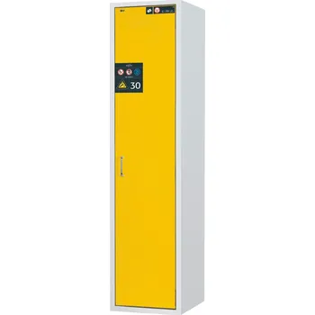 Protipožární skříň na plynové lahve asecos G30, 2 x 50 l lahev, š 600 mm, dveře vpravo, šedo-žlutá