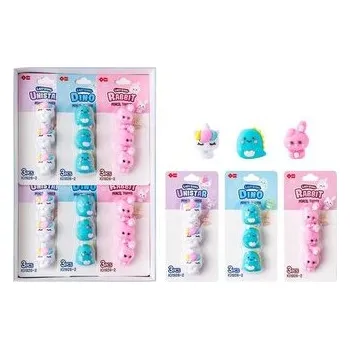 Nakładka na ołówek Dino,Jednorożec, Króliczek op.3 szt., Squishy