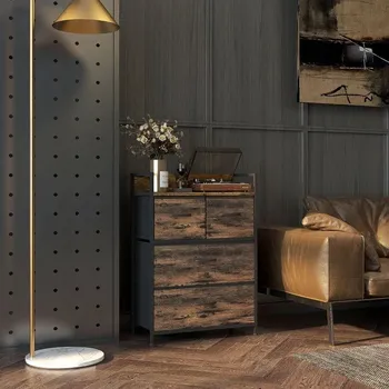 Komoda Komoda s látkovými přihrádkami 60x29x85cm | hnědo-černá