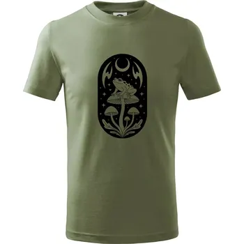 Goblincore černobílá oválná žába - Tričko dětské bavlněné - 146 cm/10 let ( Khaki )