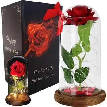 umělá květina VERK GROUP Osvětlená růže ve skle – výjimečný dárek pro ženy