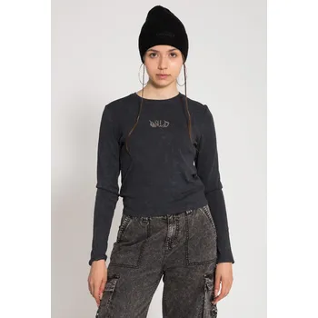 Reporter Young | Dívčí šedá halenka s potiskem z kamínků „WILD“ - Barva ŠEDÁ, Velikost 146 243-0442G-27-140-1