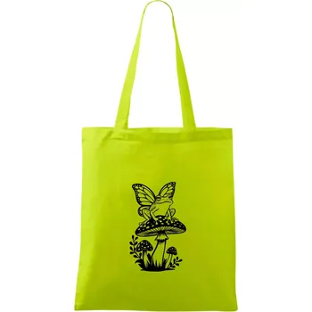Goblincore černá houba se žábou - Taška bavlněná - 42 x 38 cm ( Limetková )
