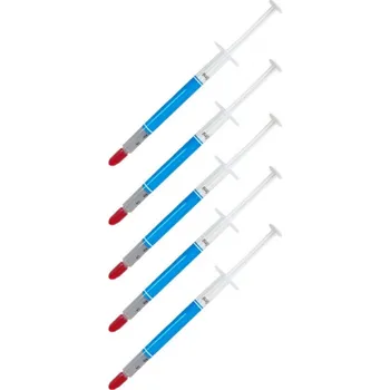 Počítačové chlazení DeTech Termo pasta - šedá Teplovodivá pasta - silikonová kapalina s 2% oxidu kovu, tepelná vodivost 1,2W/mK-K, tepelná impedance 0,211°C-in2W, hustota 2,3 g/cm3, množství - 5 x 1g