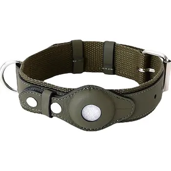 Obojek pro psa Petify Kožený obojek pro psa Buddy s pouzdrem na AirTag zelený Velikost: M