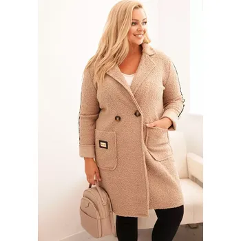 Dámský kabát Kesi Włoski Dámský kabát Plus Size z umělé ovčí vlny s kapsami tmavě béžový Kesi Włoski černá | bílá | kaki 3399929