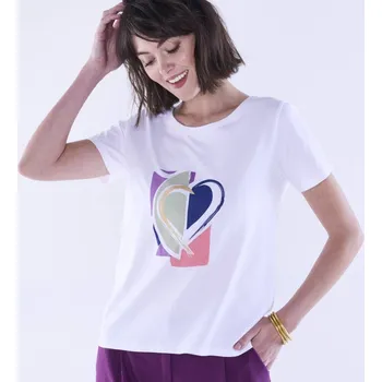 Dámské tričko Tričko se středovým potiskem srdíčka bílá/fialová 50