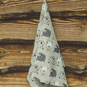 Utěrka Wooline Kuchyňská utěrka lněná, motiv Ovečky šedé, 50 x 70 cm