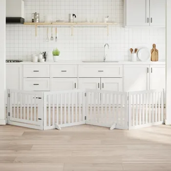 klec pro psa vidaXL Zábrana pro psy s dvířky skládací 4 panely 320 cm topol [352249] Barva: Bílá