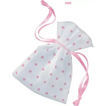 Svatební dekorace Organzový pytlík s růžovými puntíky, 6ks