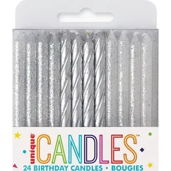 Dortová svíčka Svíčky dortové - stříbrné spirály a třpytky, 24ct