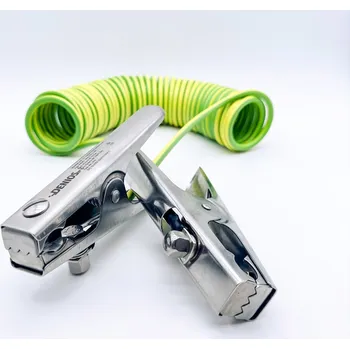 elektrický kabel Uzemňovací kabel DENIOS + svorka 150 mm + 150 mm, kabel 5 m, zeleno-žlutý, ocel, 4 mm², ATEX