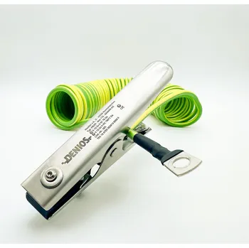 elektrický kabel Uzemňovací kabel DENIOS + svorka 150 mm, očko M10, kabel 10 m, zeleno-žlutý, ocel, 4 mm², ATEX