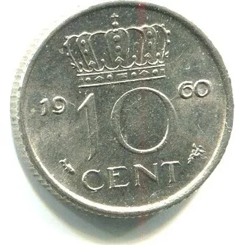 NIZOZEMÍ. 10 cents 1960. KM-182