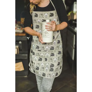 Kuchyňská zástěra Wooline Kuchyňská zástěra lněná s motivem šedých oveček, 70 x 70 cm