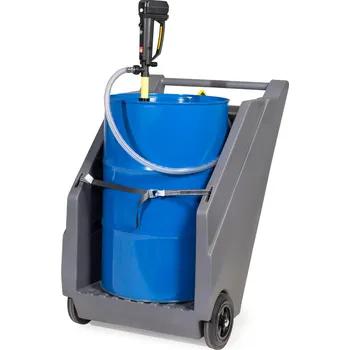 Mobilní čerpací souprava na kyseliny / chemikálie, vozík z PE a aku sudové čerpadlo z PP